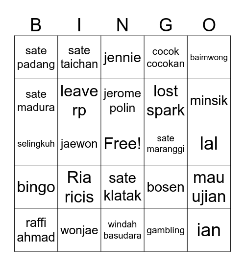 Untitled Bingo Card