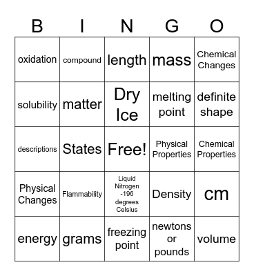 Matter Bingo Card