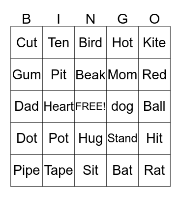 Consonant Bingo Card