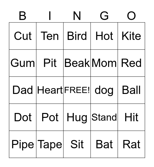 Consonant Bingo Card