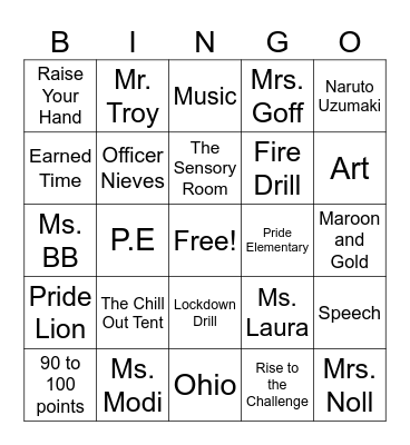 Classroom Fun! Bingo Card