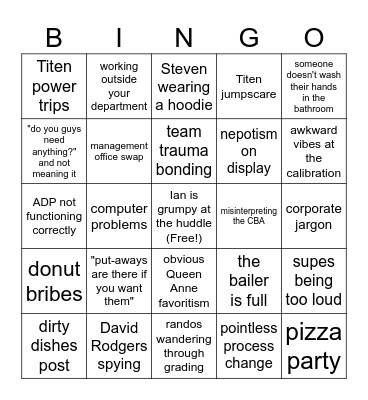 shitty work bingo Card