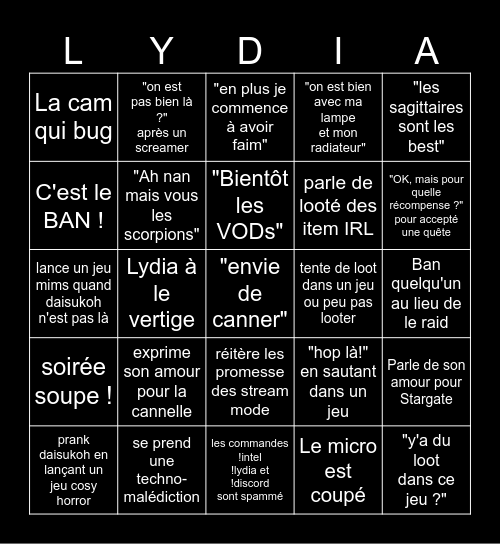 Le Lydia-Bingo-Stream Bingo Card