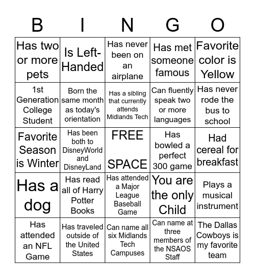 NSAOS BINGO CARD Bingo Card