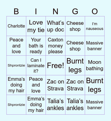 Talia & Matan’s Sheva Brachot Bingo Night Bingo Card