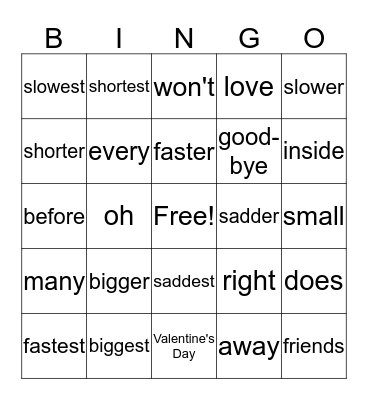 Unit #20 Bingo Card