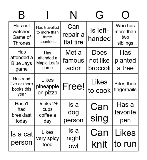 Human Bingo: Find someone who.... Bingo Card