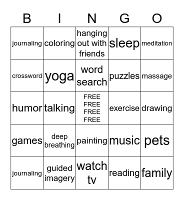 Stress  Bingo Card