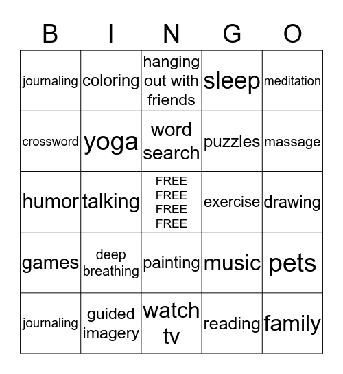 Stress  Bingo Card