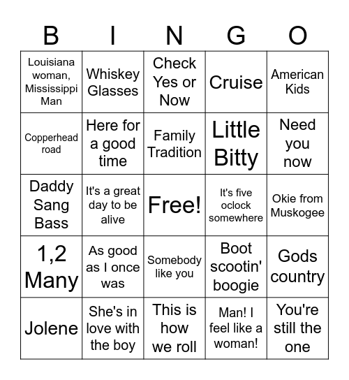 Country Greats! Bingo Card