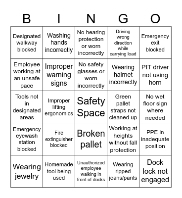 Safety Bingo Card