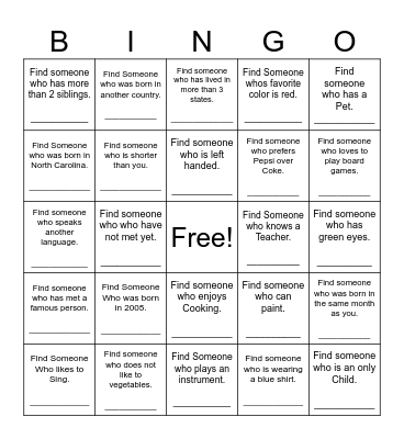 Find Someone Who Bingo Card