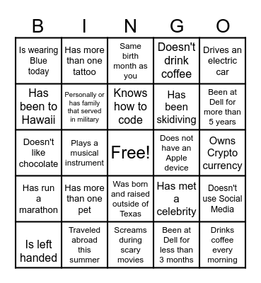 Get to Know You Bingo Card