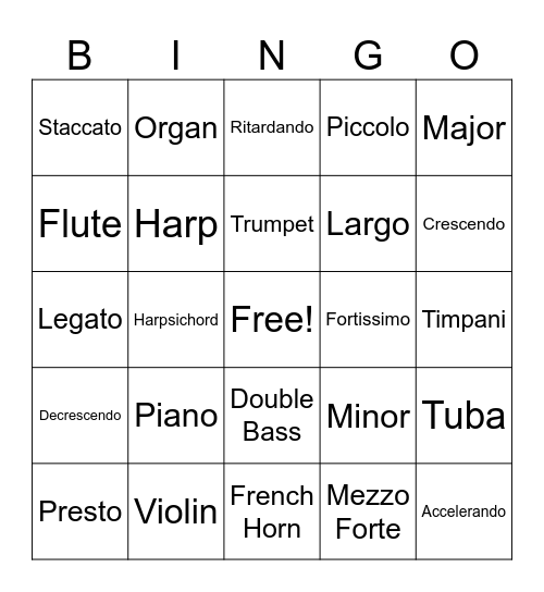 Music Bingo Card