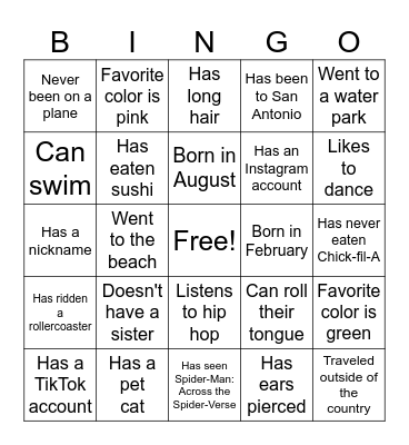 Back to School Bingo Card