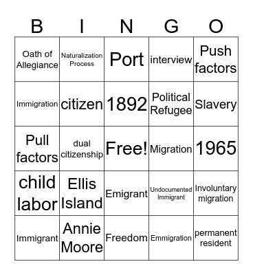 Immigration Review Bingo Card