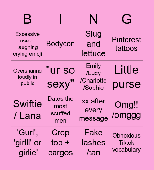 Girlies Bingo Card