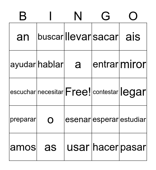 spanish bingo Card