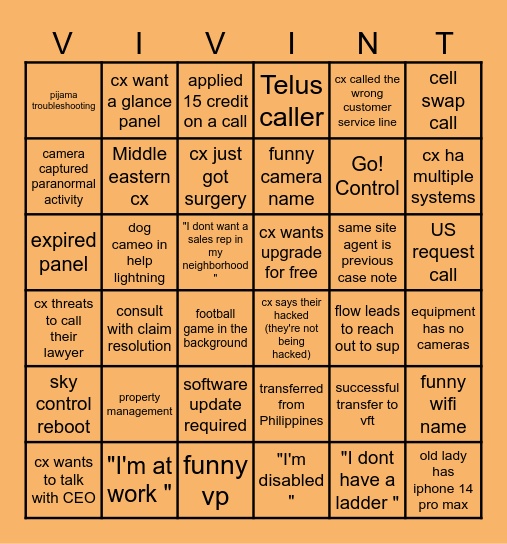 VIVINT BINGO!! Bingo Card