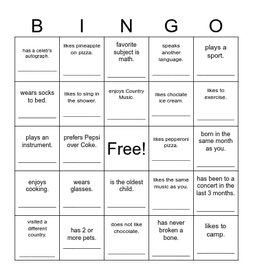 Find Someone Who Bingo Card