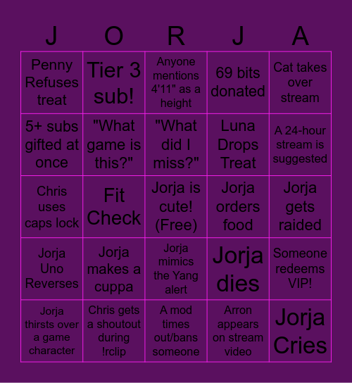 itsJorja Bingo Card