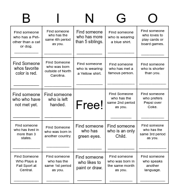 Find Someone Who Bingo Card