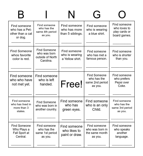 Find Someone Who Bingo Card