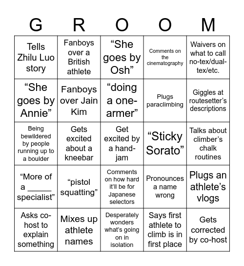 Matt Groom Bingo Card