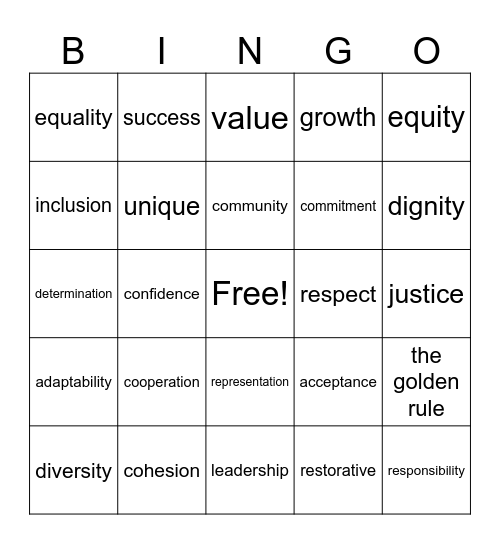 Vocabulary Bingo Card