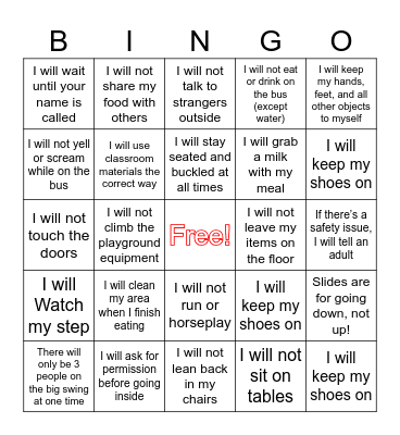 Safety Bingo! Bingo Card