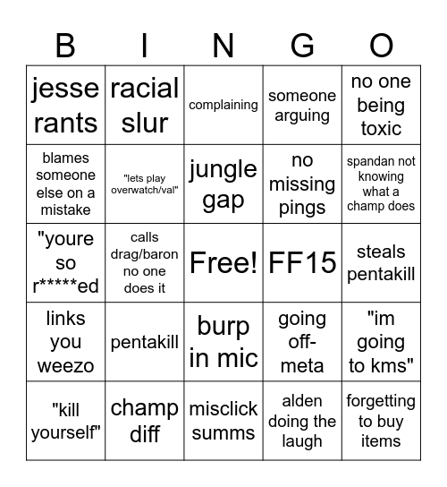 GGLG bingo Card