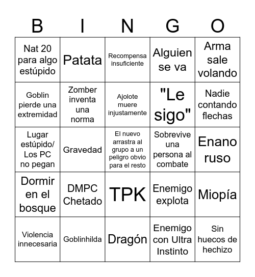 D&D Bingo Card