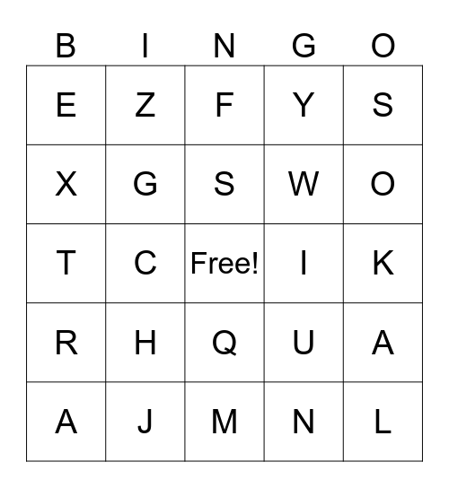 ASL Alphabet Bingo Card