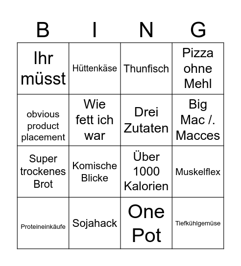 Instagram foodys Bingo Card