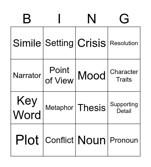 Literature Bingo Card