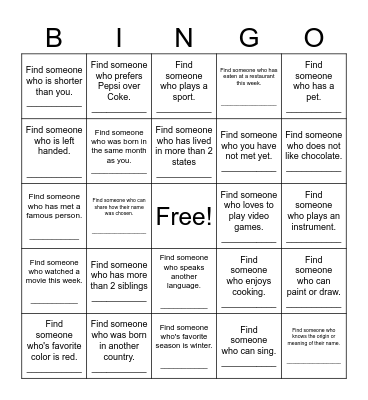 Untitled Bingo Card
