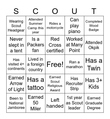 Boy Scouts Bingo Card