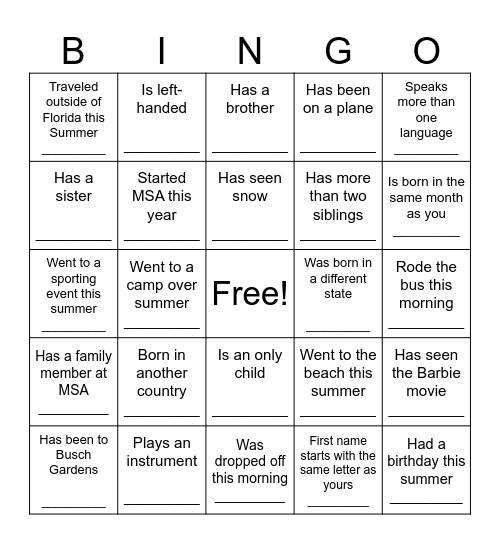 Untitled Bingo Card
