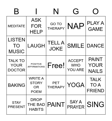 COPING SKILLS BINGO Card