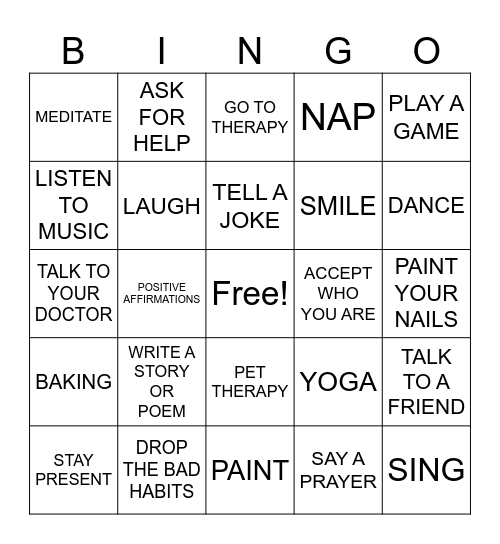 COPING SKILLS BINGO Card