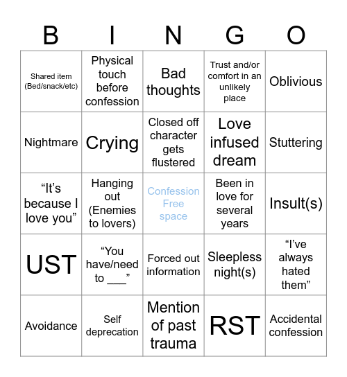 Fanfic bingo Card