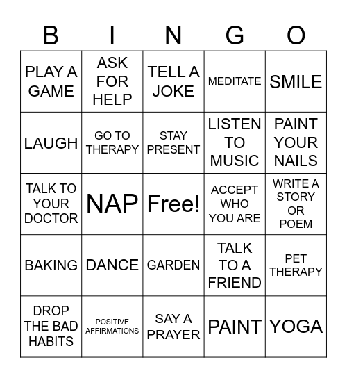 COPING SKILLS BINGO Card