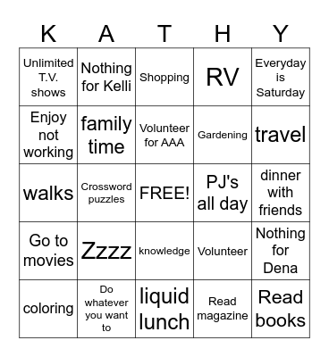 RETIREMENT Bingo Card