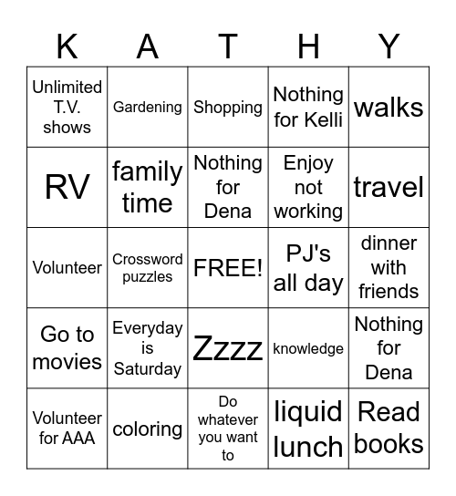 RETIREMENT Bingo Card