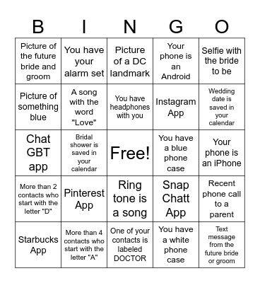 What's In Your Phone? Bingo Card
