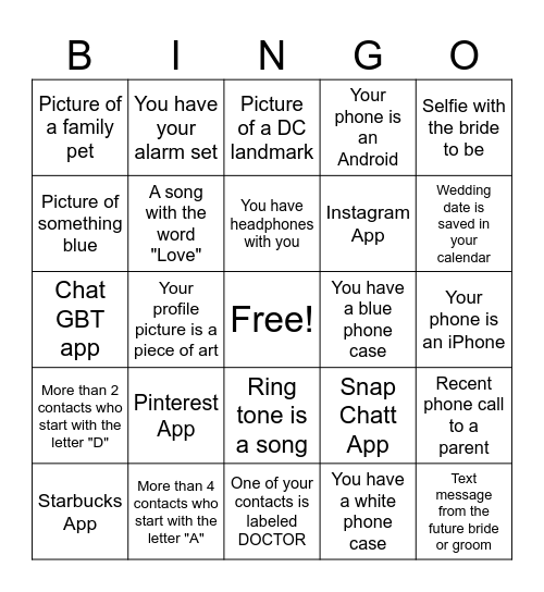 What's In Your Phone? Bingo Card