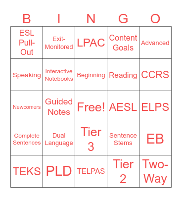 ESL Bingo Card