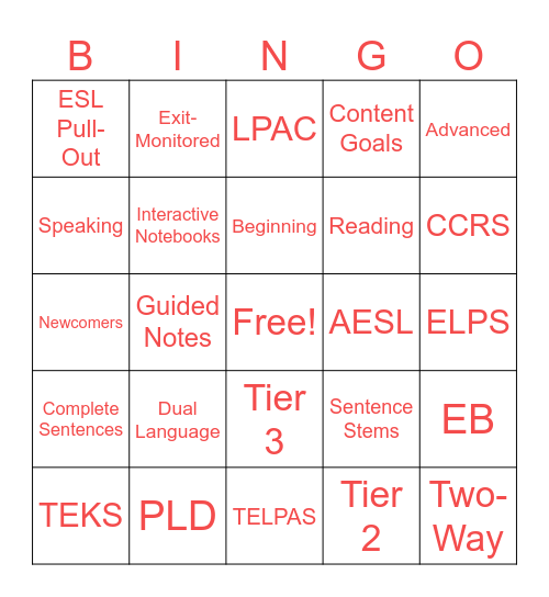 ESL Bingo Card