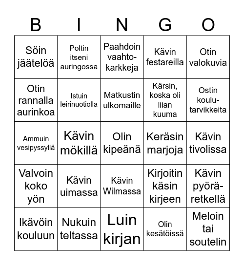 Kesälomabingo Card