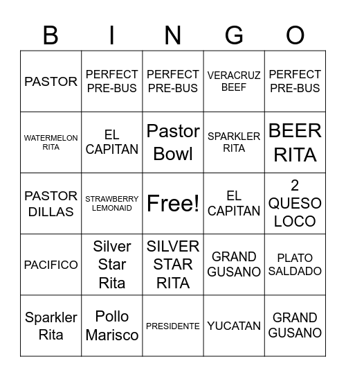 GRINGO'S Bingo Card